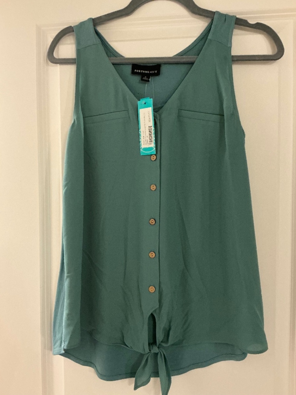 Fortune + Ivy Bendry Mixed Material Tie Front Blouse medium NWT